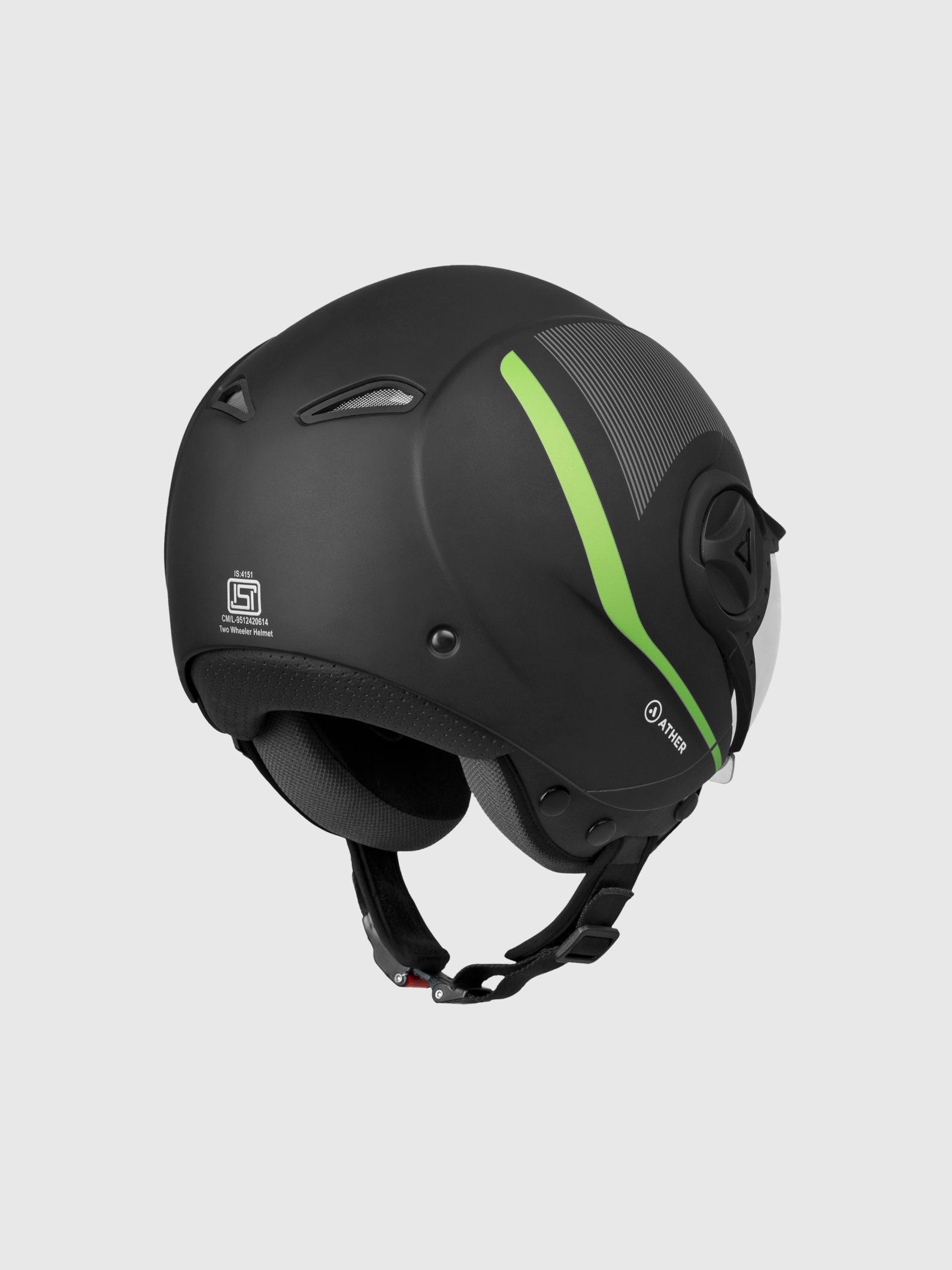Half Face Helmet Green  Lines